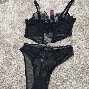 Adore Me Black Lace Bra and Panty Set